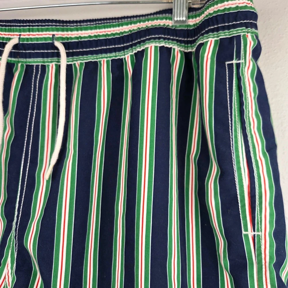 Polo Ralph Lauren Men Swim Trunks XL Navy Blue Green Red Striped Mesh Lined Pony